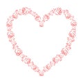 Floral heart frame of hand drawn dark pink rose silhouettes